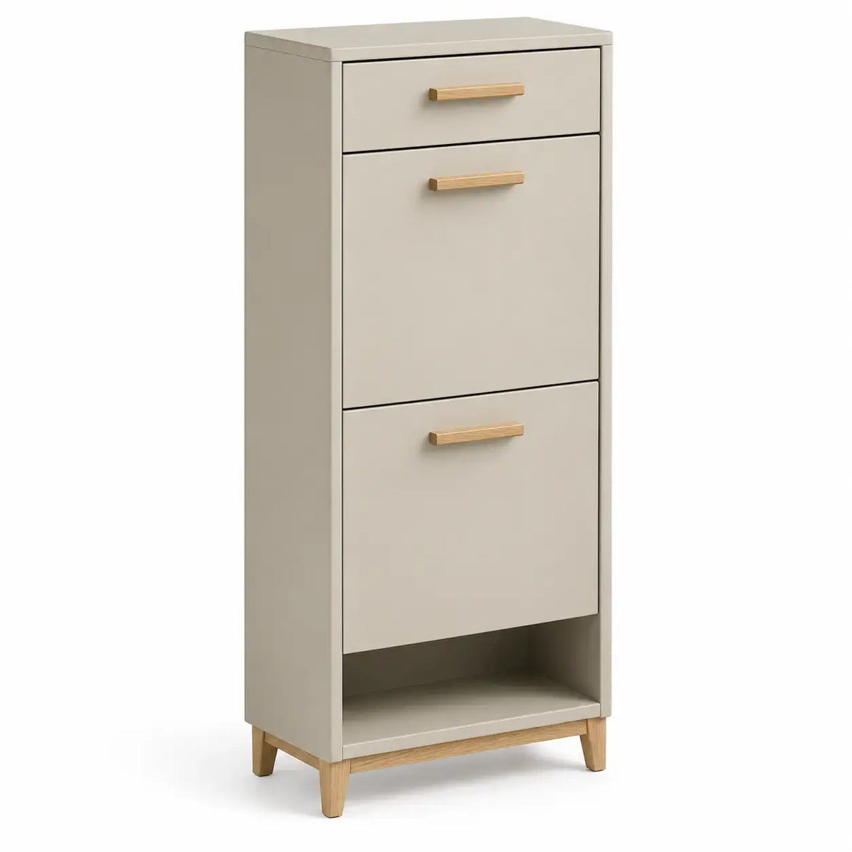 Smalt skoskåp med tippfack – beige