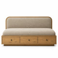 Sittbänk med ryggstöd och lådor – brun/beige