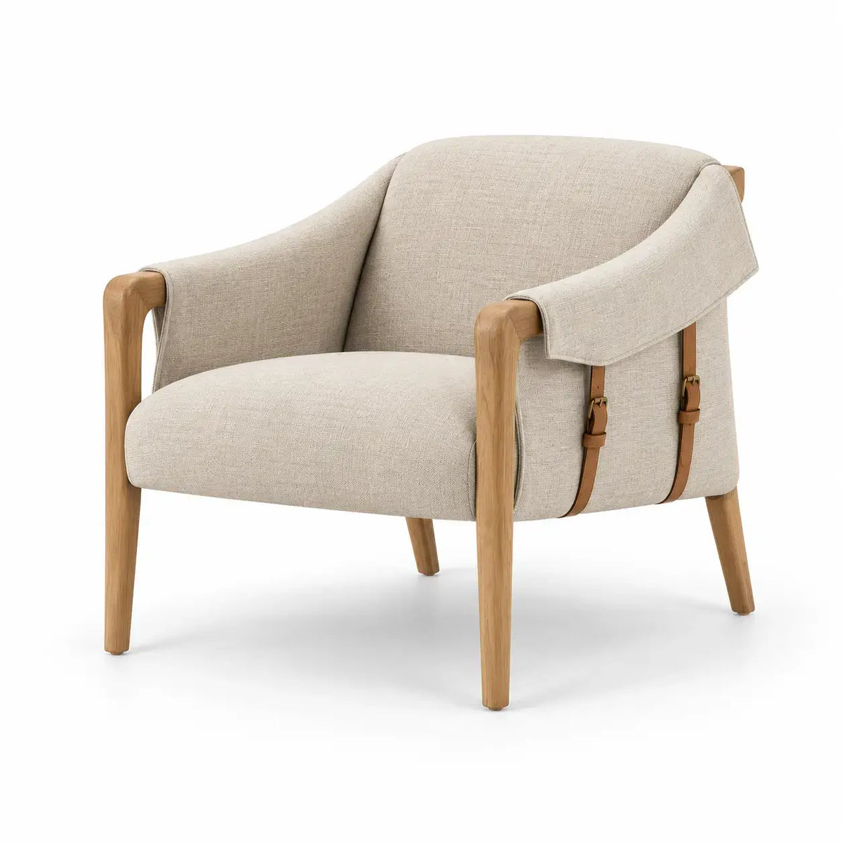 Fåtölj med öppen ram och klädda armstöd – beige/brun